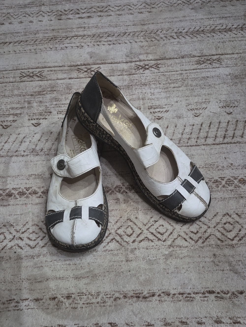 Rieker White and Black Mary Jane Leather Comfort Flats